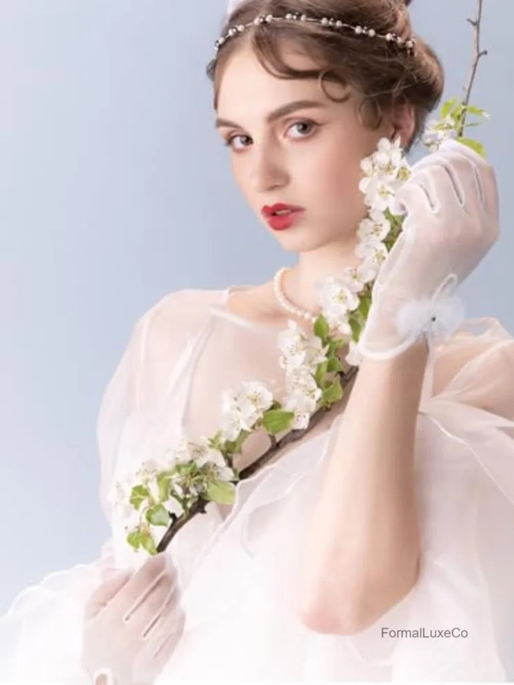 Lace Bow Short Mitten Gloves for Wedding Tea Party Opera